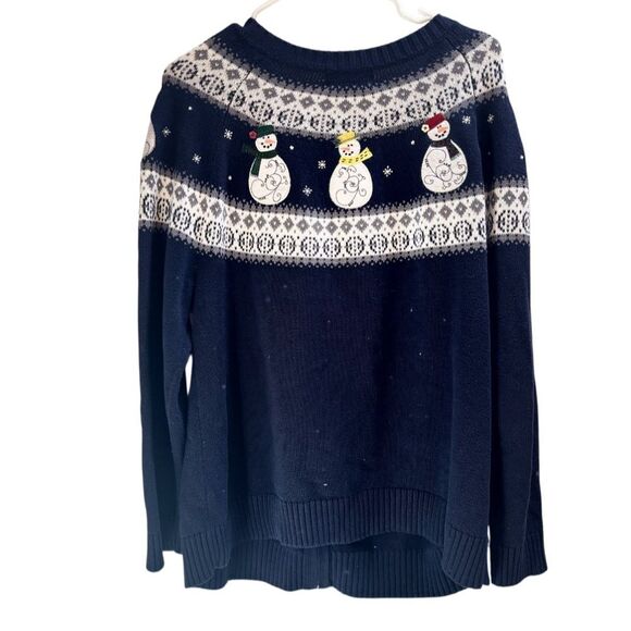 Vintage Christmas Snowman Cardigan Ugly Sweater Embroidered Christopher Banks 1X - Picture 3 of 6